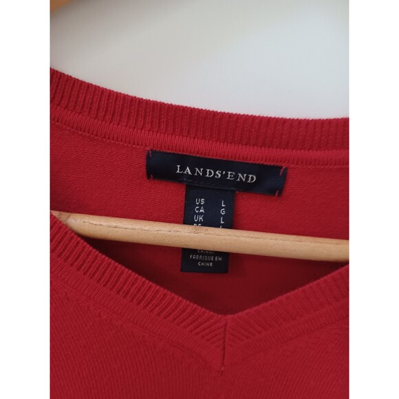 Vintage Land's End Red Preppy 90s V-Neck Pullover Sweater Mens Large - Picture 2 of 7